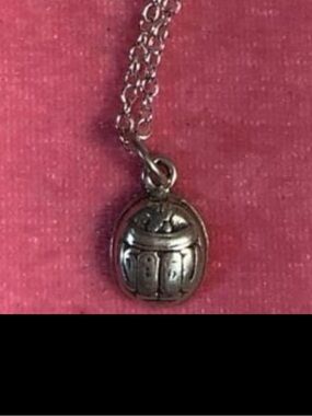 Vintage Sterling Silver mini Scarab Pendant Necklace - Women's Jewelry